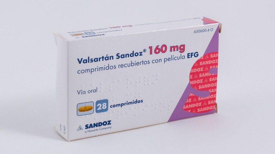 VALSARTAN SANDOZ 160 mg COMPRIMIDOS RECUBIERTOS CON PELICULA EFG, 28 comprimidos fotografía del envase.
