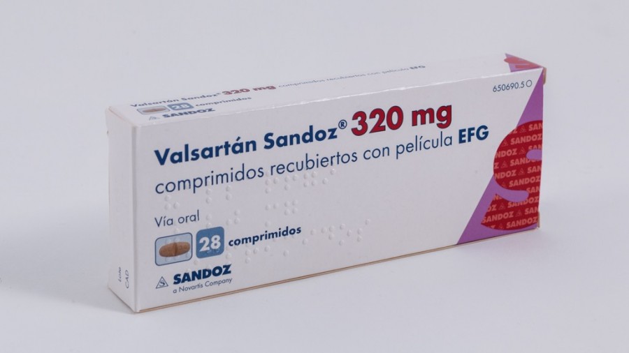 VALSARTAN SANDOZ 320 mg COMPRIMIDOS RECUBIERTOS CON PELICULA EFG, 28 comprimidos fotografía del envase.