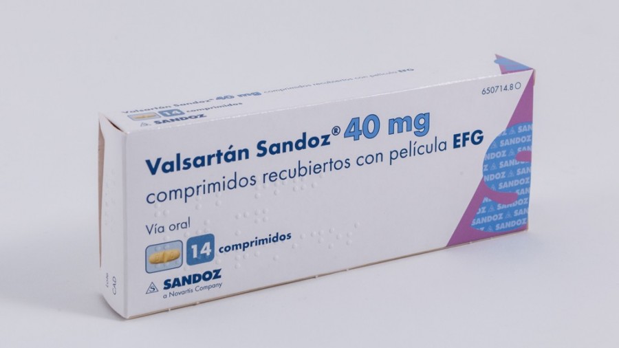 VALSARTAN SANDOZ 40 mg COMPRIMIDOS RECUBIERTOS CON PELICULA EFG, 14 comprimidos fotografía del envase.