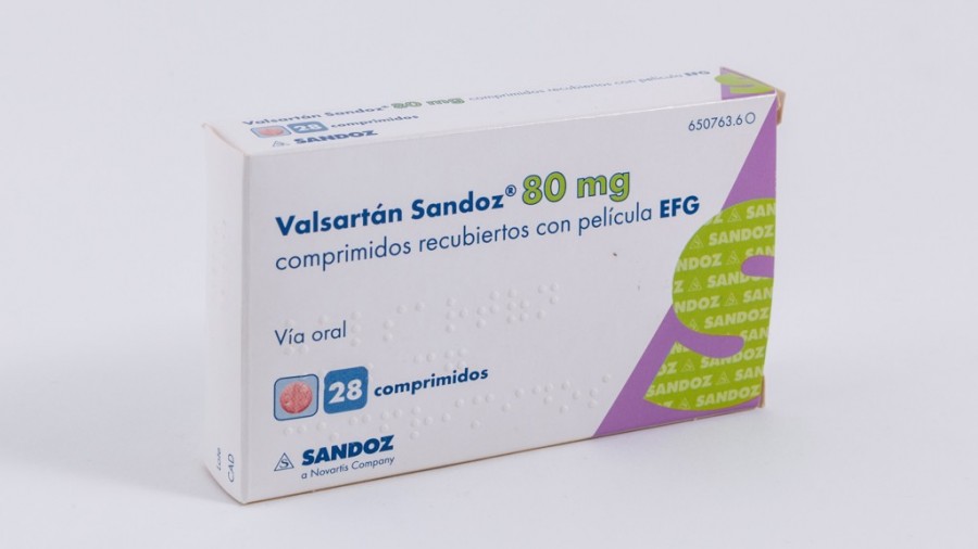 VALSARTAN SANDOZ 80 mg COMPRIMIDOS RECUBIERTOS CON PELICULA EFG, 28 comprimidos fotografía del envase.
