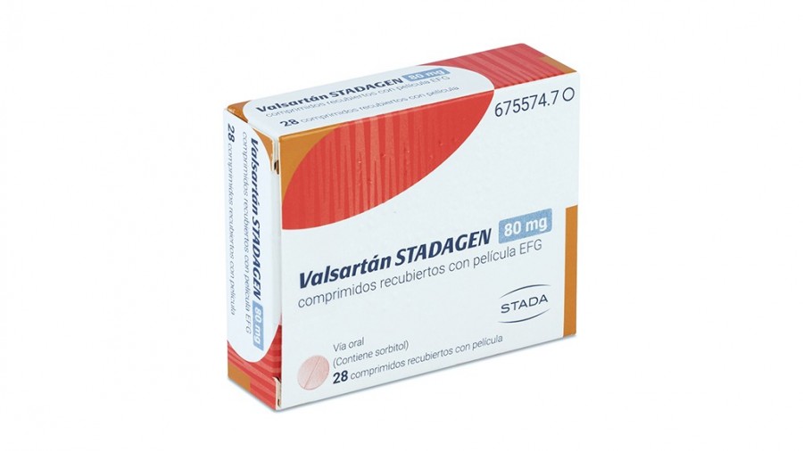VALSARTAN STADAFARMA 80 mg COMPRIMIDOS RECUBIERTOS CON PELICULA EFG, 56 comprimidos fotografía del envase.