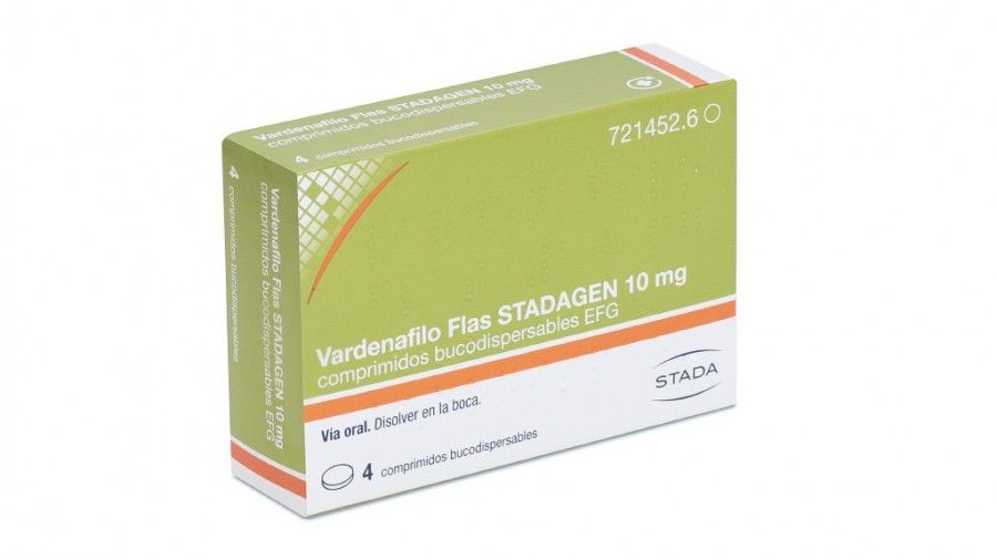 VARDENAFILO FLAS STADA 10 MG COMPRIMIDOS BUCODISPERSABLES EFG 4 comprimidos (Blister OPA/Al/PVC-Al) fotografía del envase.