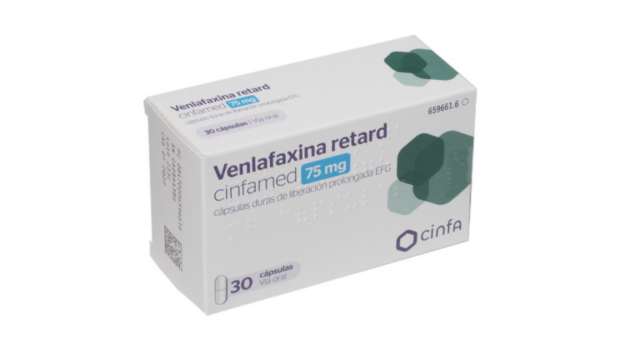 VENLAFAXINA RETARD CINFAMED 75 mg CAPSULAS DURAS DE LIBERACION PROLONGADA EFG , 30 cápsulas fotografía del envase.