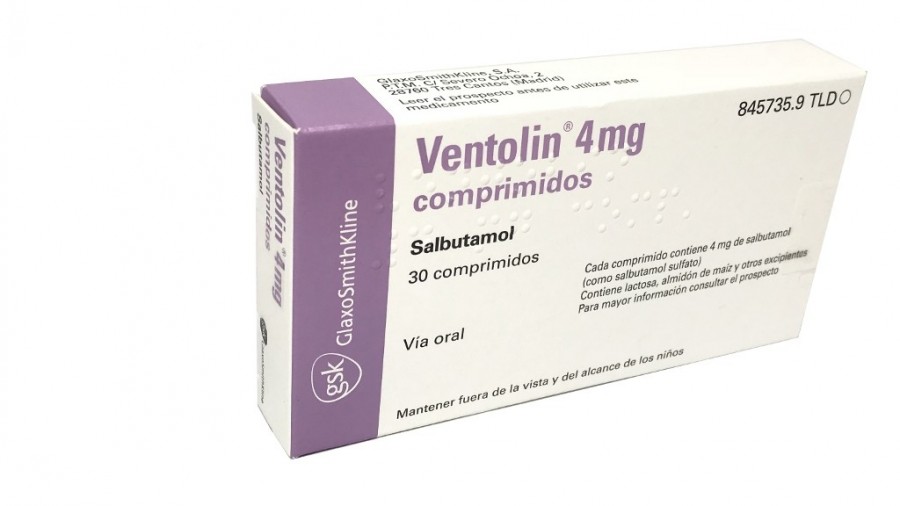VENTOLIN 4 mg, COMPRIMIDOS , 30 comprimidos fotografía del envase.