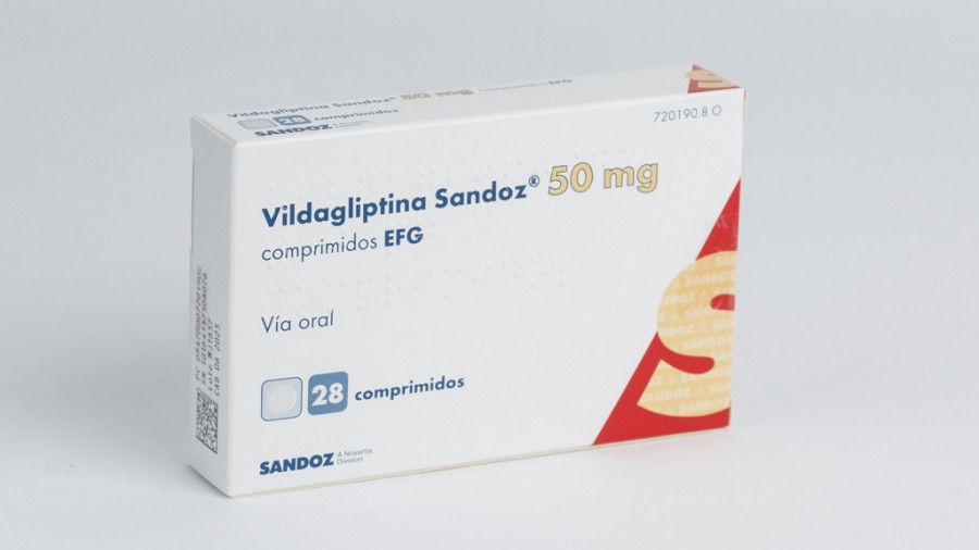 VILDAGLIPTINA SANDOZ 50 MG COMPRIMIDOS EFG, 56 comprimidos fotografía del envase.