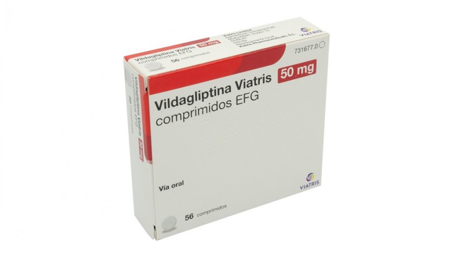 VILDAGLIPTINA VIATRIS 50 MG COMPRIMIDOS EFG, 56 comprimidos fotografía del envase.