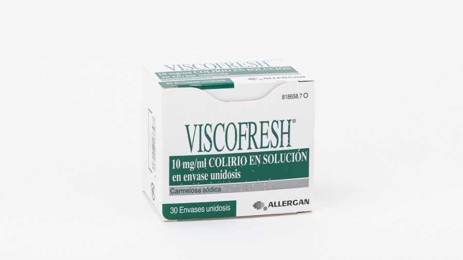 VISCOFRESH 10 mg/ml COLIRIO EN SOLUCION EN ENVASE UNIDOSIS , 30 envases unidosis 0,4 ml fotografía del envase.