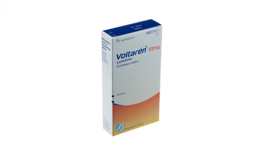 VOLTAREN 100 mg SUPOSITORIOS , 12 supositorios fotografía del envase.