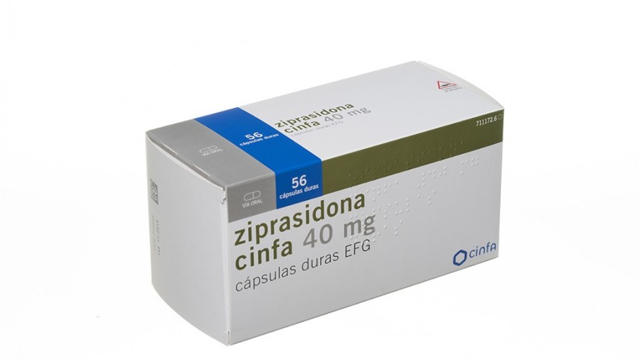 Ziprasidona cinfa 40 mg capsulas duras EFG, 56 cápsulas fotografía del envase.