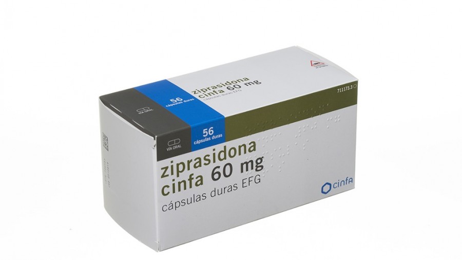 Ziprasidona cinfa 60 mg capsulas duras EFG, 56 cápsulas fotografía del envase.