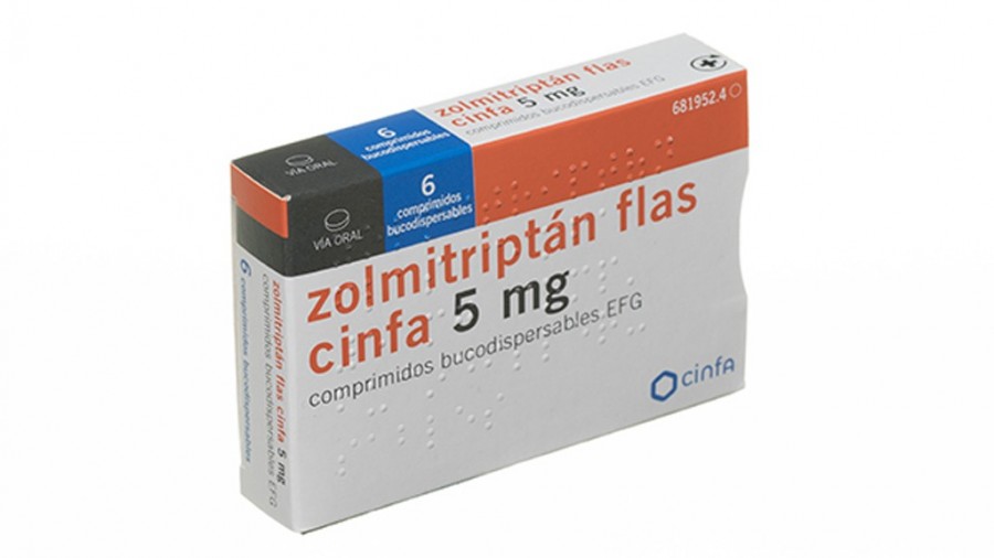 ZOLMITRIPTAN FLAS CINFA 5 mg COMPRIMIDOS BUCODISPERSABLES EFG, 6 comprimidos fotografía del envase.