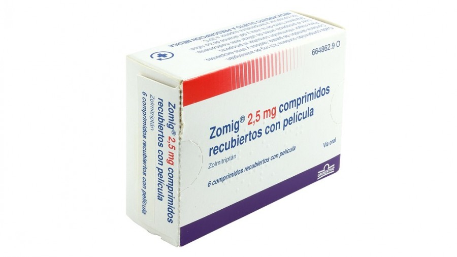 ZOMIG 2,5 mg COMPRIMIDOS RECUBIERTOS CON PELICULA , 6 comprimidos fotografía del envase.