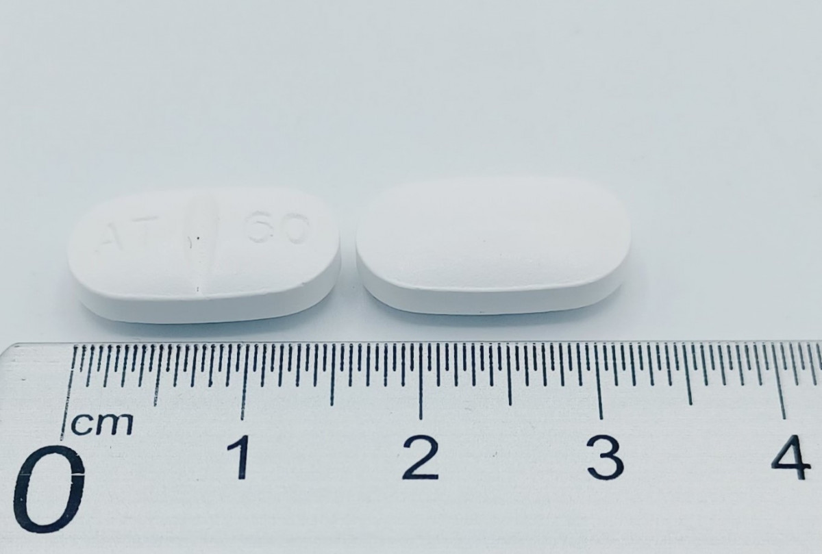 ATORVASTATINA NORMON 60 MG COMPRIMIDOS RECUBIERTOS CON PELICULA , 28 comprimidos (Frasco) fotografía de la forma farmacéutica.