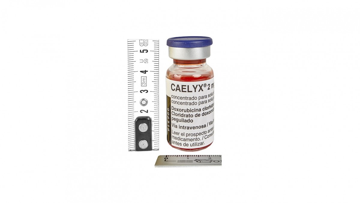 CAELYX PEGYLATED LIPOSOMAL 2 MG/ML CONCENTRADO PARA SOLUCION PARA PERFUSION, 1 vial de 10 ml fotografía de la forma farmacéutica.