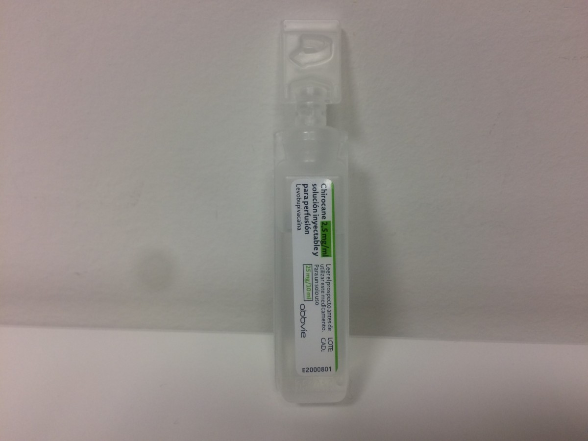 CHIROCANE 2,5 mg/ml SOLUCION INYECTABLE Y PARA PERFUSION , 10 ampollas de 10 ml fotografía de la forma farmacéutica.
