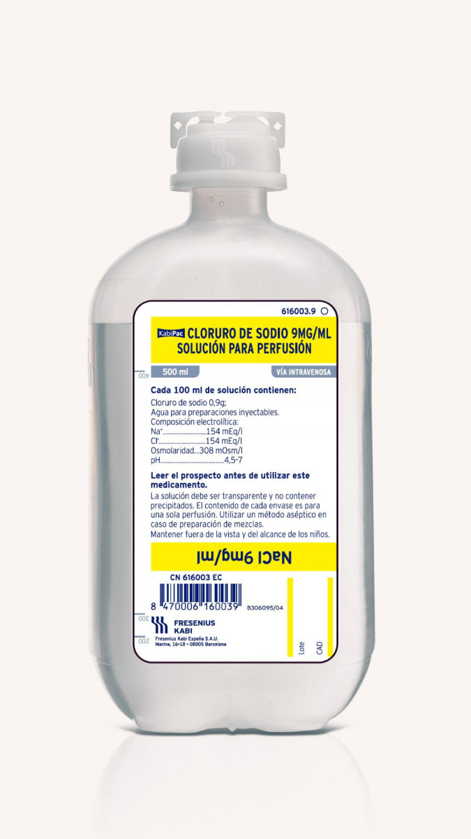 KABIPAC CLORURO DE SODIO 9 MG/ML SOLUCION PARA PERFUSION , 40 frascos de 100 ml fotografía de la forma farmacéutica.