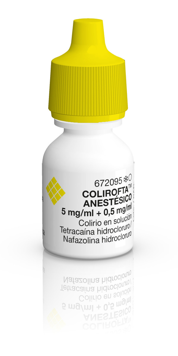 COLIROFTA ANESTESICO 5 MG/ML + 0,5 MG/ML COLIRIO EN SOLUCION, 1 frasco de 10 ml fotografía de la forma farmacéutica.