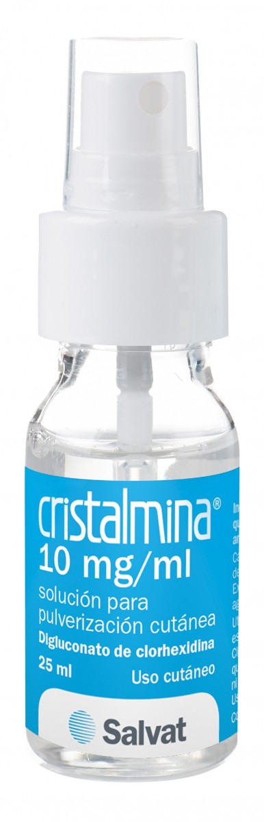 CRISTALMINA 10 mg/ml SOLUCION PARA PULVERIZACION CUTANEA, 1 frasco de 25 ml fotografía de la forma farmacéutica.