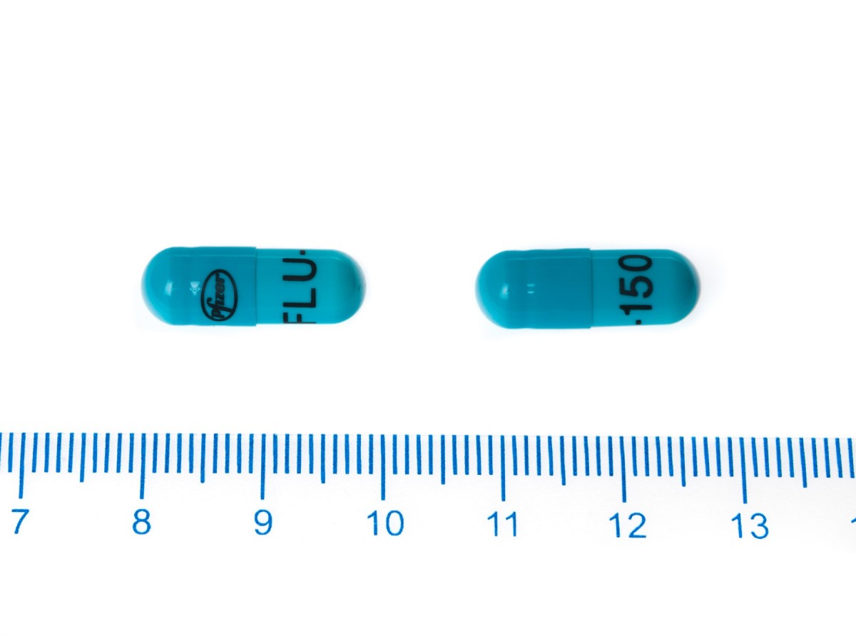 DIFLUCAN 150 mg CAPSULAS DURAS , 1 cápsula fotografía de la forma farmacéutica.