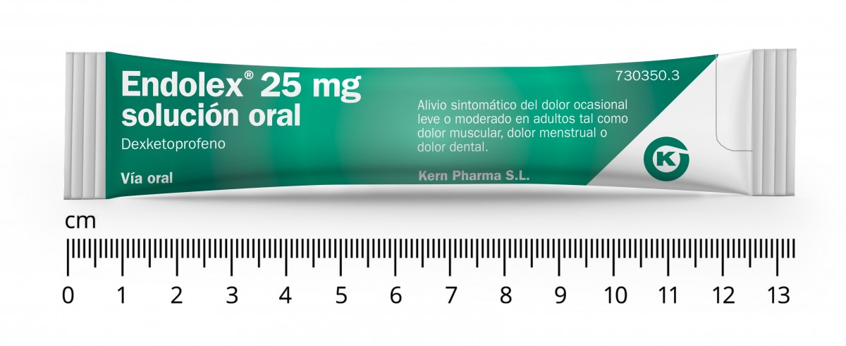 ENDOLEX 25 MG SOLUCIÓN ORAL 10 sobres de 10 ml fotografía de la forma farmacéutica.