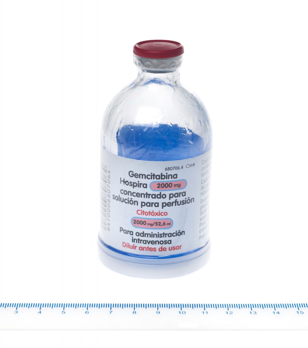 GEMCITABINA HOSPIRA 2000 mg CONCENTRADO PARA SOLUCION PARA PERFUSION , 1 vial de 52,6 ml fotografía de la forma farmacéutica.