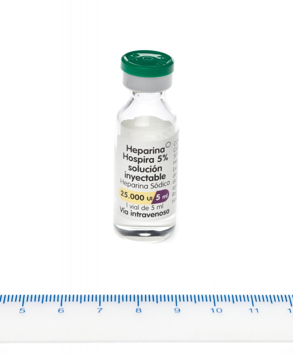 HEPARINA HOSPIRA 5% SOLUCION INYECTABLE,  100 viales de 5 ml fotografía de la forma farmacéutica.