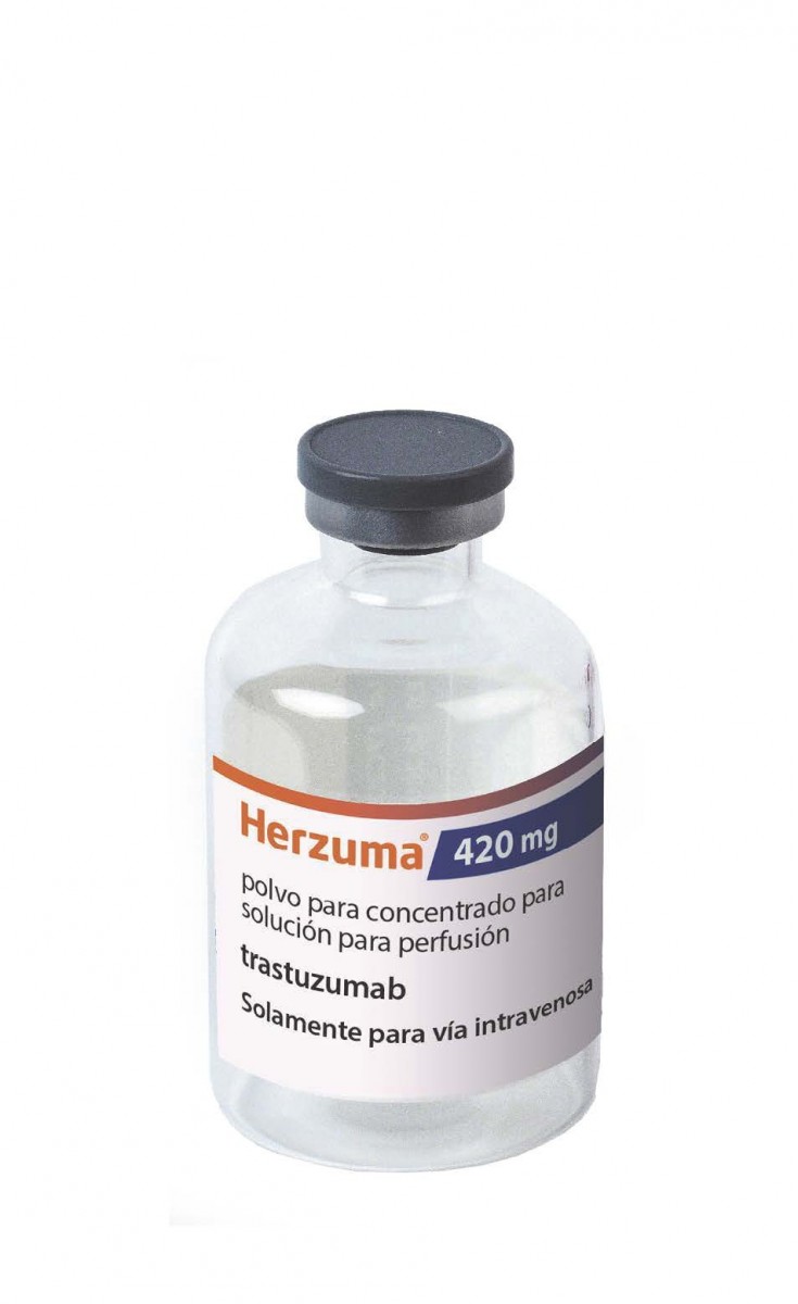 HERZUMA 420 MG POLVO PARA CONCENTRADO PARA SOLUCION PARA PERFUSION, 1 vial fotografía de la forma farmacéutica.