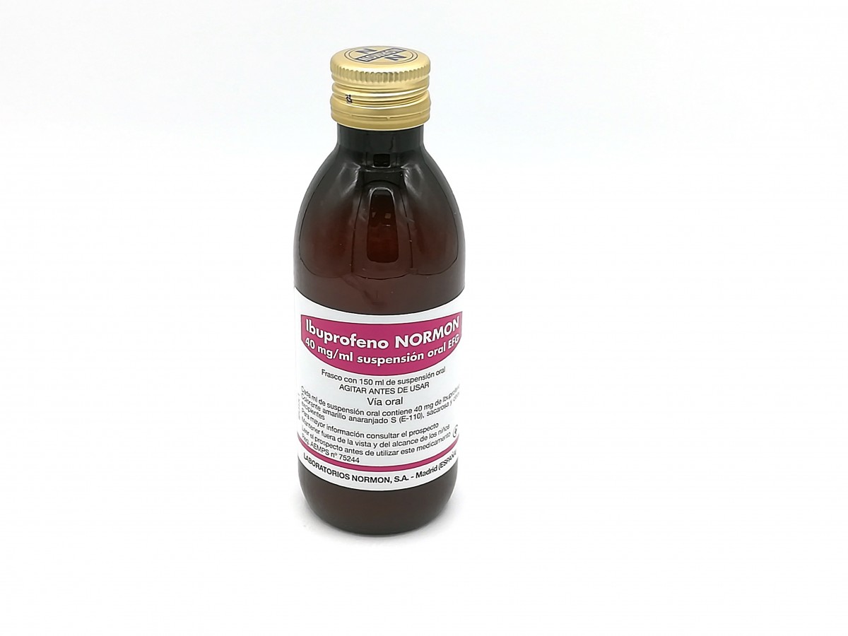 IBUPROFENO NORMON 40 mg/ml SUSPENSION ORAL EFG , 1 frasco de 150 ml fotografía de la forma farmacéutica.
