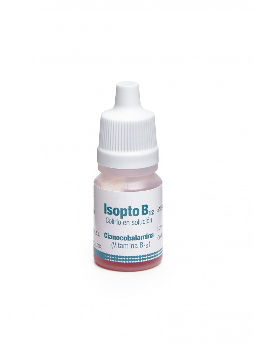 ISOPTO B12 0,5 MG/ML COLIRIO EN SOLUCION , 1 frasco de 5 ml fotografía de la forma farmacéutica.