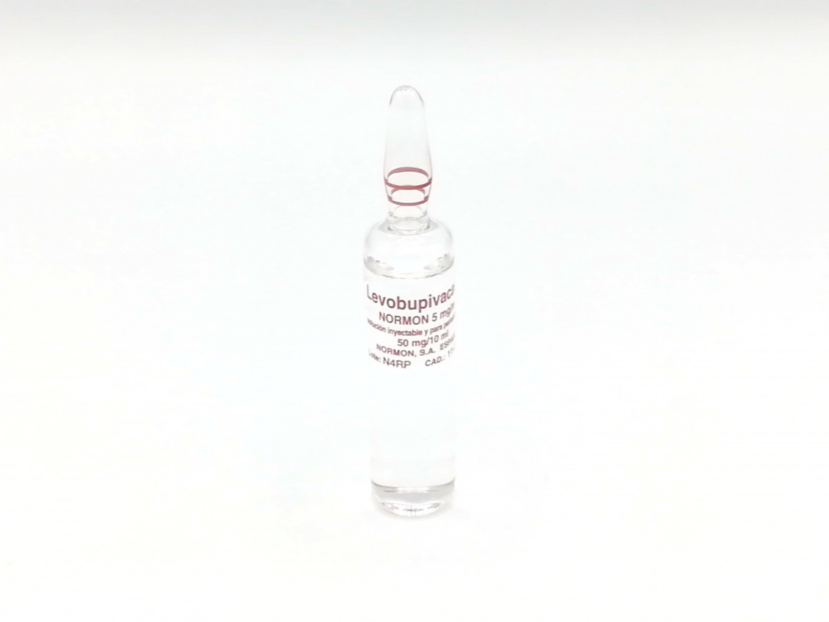 LEVOBUPIVACAINA NORMON 5 MG/ML SOLUCION INYECTABLE Y PARA PERFUSION EFG , 10 ampollas de 10 ml fotografía de la forma farmacéutica.