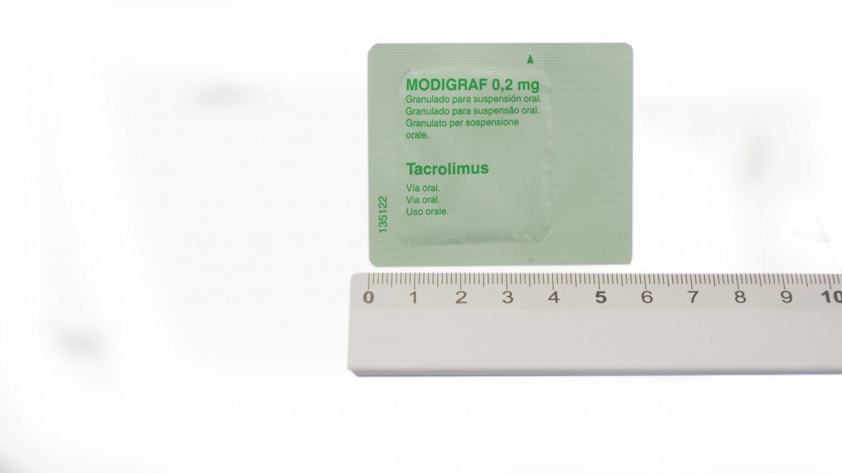 MODIGRAF 0,2 mg GRANULADO PARA SUSPENSION ORAL, 50 sobres fotografía de la forma farmacéutica.