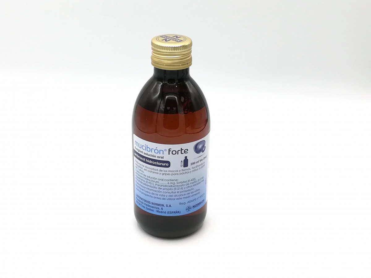 MUCIBRON FORTE 6 MG/ML SOLUCION ORAL, 1 frasco de 250 ml fotografía de la forma farmacéutica.