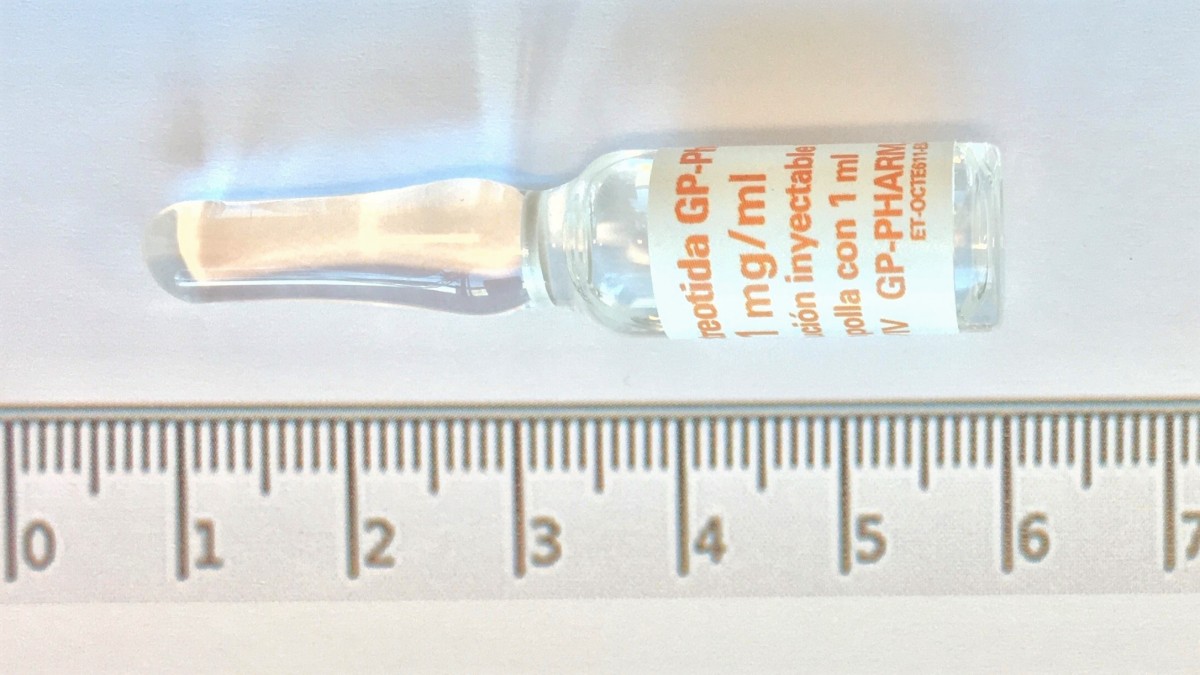 OCTREOTIDA GP-PHARM 0,1 mg/ml SOLUCION INYECTABLE Y PARA PERFUSION EFG , 5 ampollas de 1 ml fotografía de la forma farmacéutica.