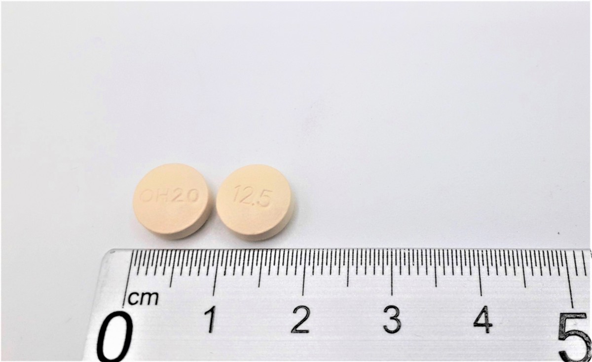 OLMESARTAN/HIDROCLOROTIAZIDA NORMON 20 MG/12,5 MG COMPRIMIDOS RECUBIERTOS CON PELICULA EFG, 28 comprimidos fotografía de la forma farmacéutica.