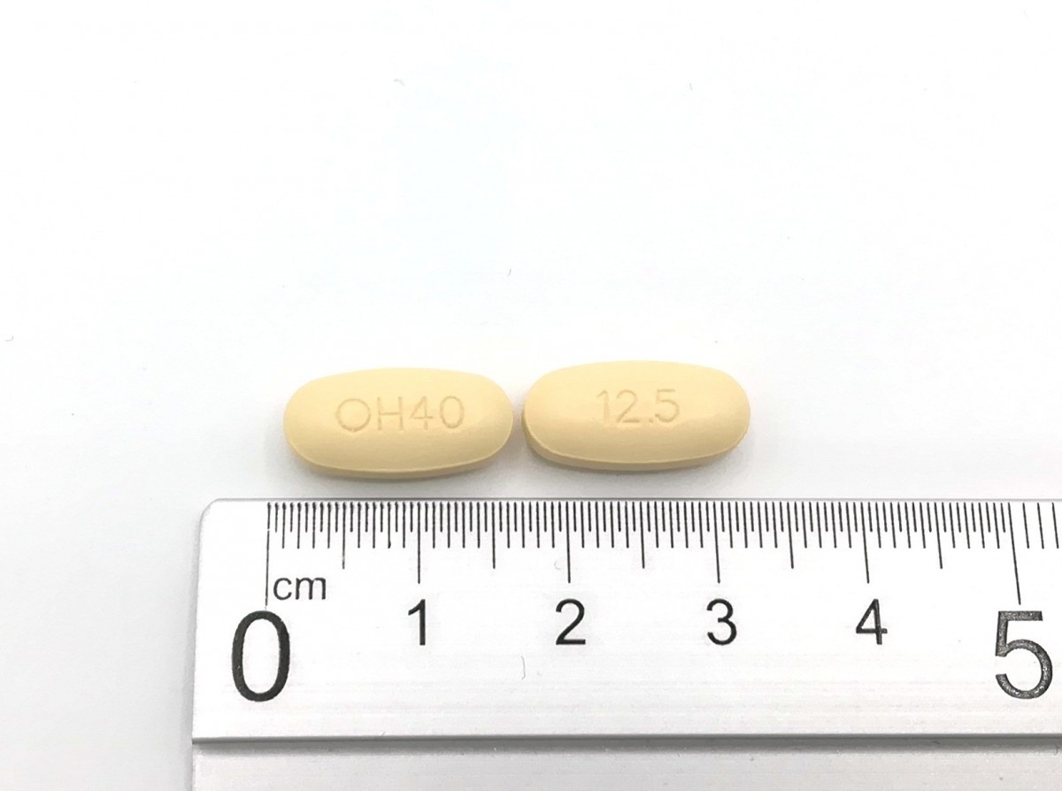 OLMESARTAN/HIDROCLOROTIAZIDA NORMON 40 MG/12,5 MG COMPRIMIDOS RECUBIERTOS CON PELICULA EFG, 28 comprimidos fotografía de la forma farmacéutica.