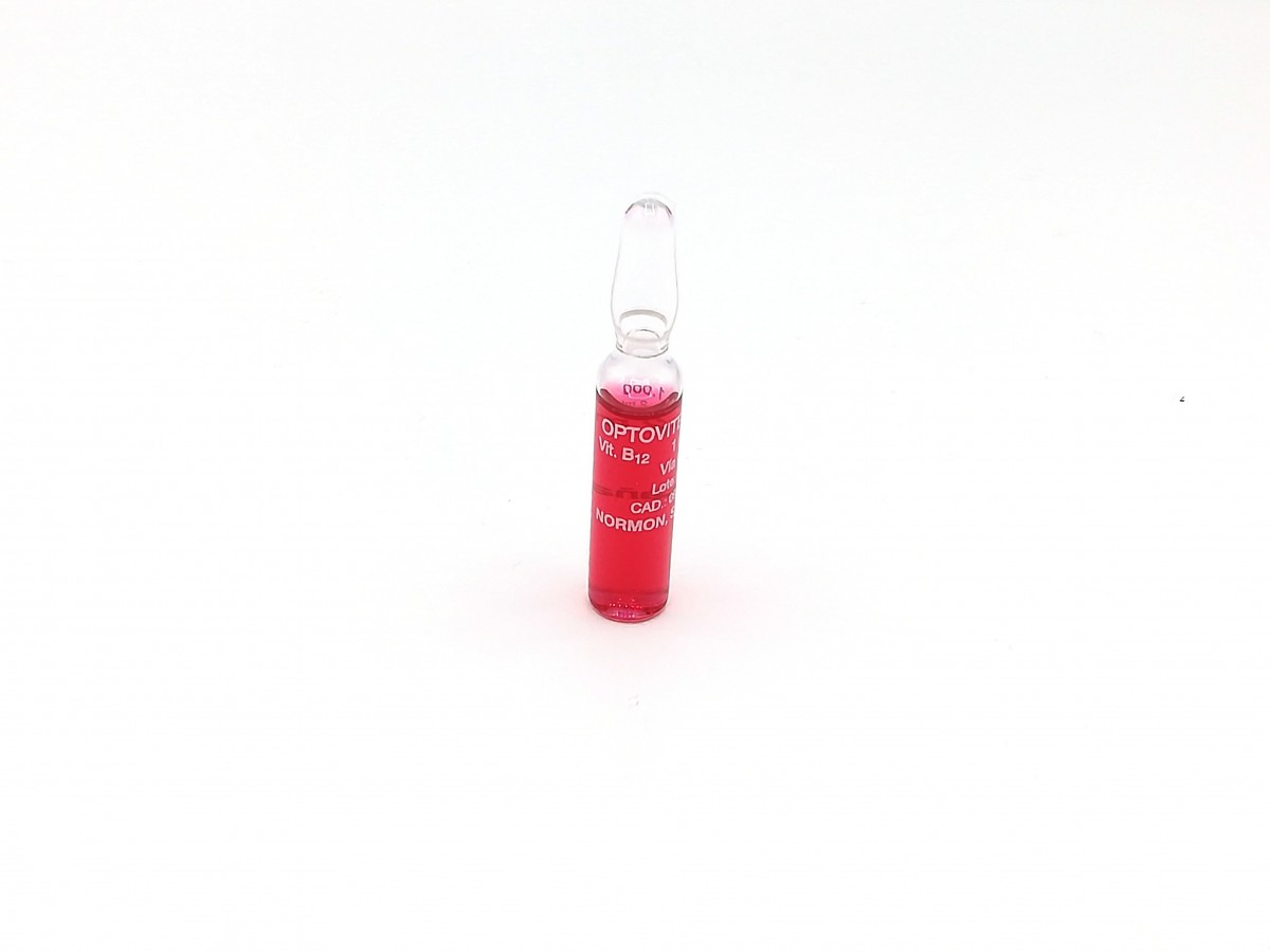 OPTOVITE B12 1.000 MICROGRAMOS SOLUCIÓN INYECTABLE , 5 ampollas de 2 ml fotografía de la forma farmacéutica.