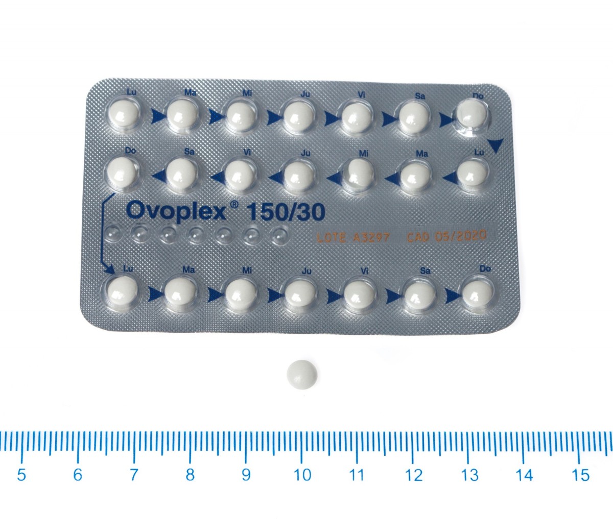OVOPLEX 0,15 MG/0,030 MG COMPRIMIDOS RECUBIERTOS , 21 comprimidos fotografía de la forma farmacéutica.