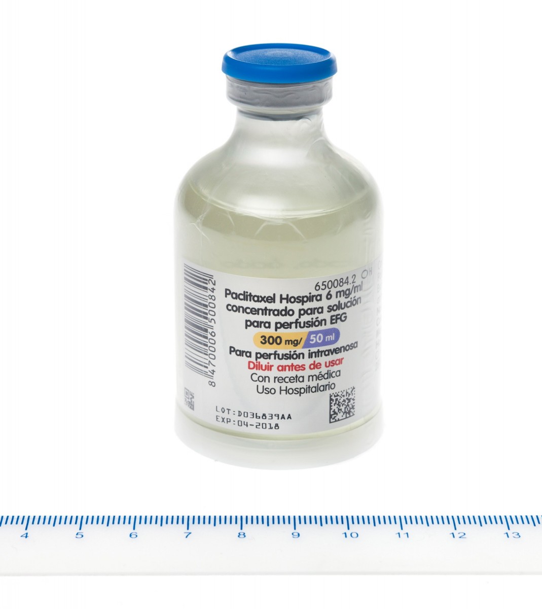PACLITAXEL HOSPIRA 6 mg/ml CONCENTRADO PARA SOLUCION PARA PERFUSION EFG , 1 vial de 50 ml fotografía de la forma farmacéutica.