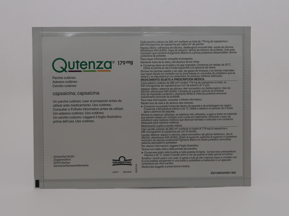 QUTENZA 179 mg PARCHE CUTANEO 1 apósito fotografía de la forma farmacéutica.
