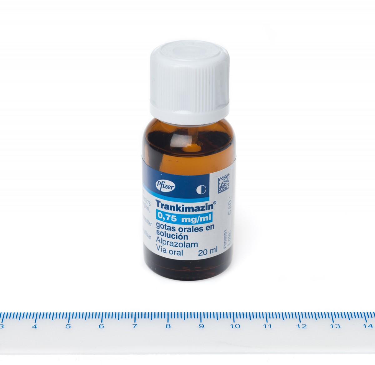 TRANKIMAZIN 0,75  mg/ml GOTAS ORALES EN SOLUCION, 1 frasco de 20 ml fotografía de la forma farmacéutica.