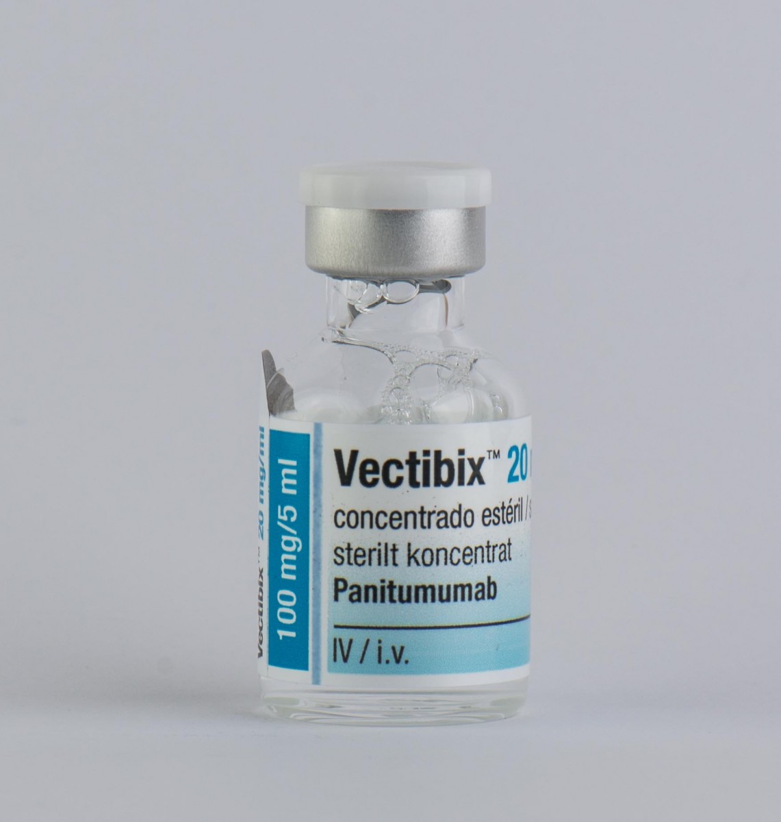 VECTIBIX 20 MG/ML CONCENTRADO PARA SOLUCION PARA PERFUSION, 1 vial de 5 ml fotografía de la forma farmacéutica.