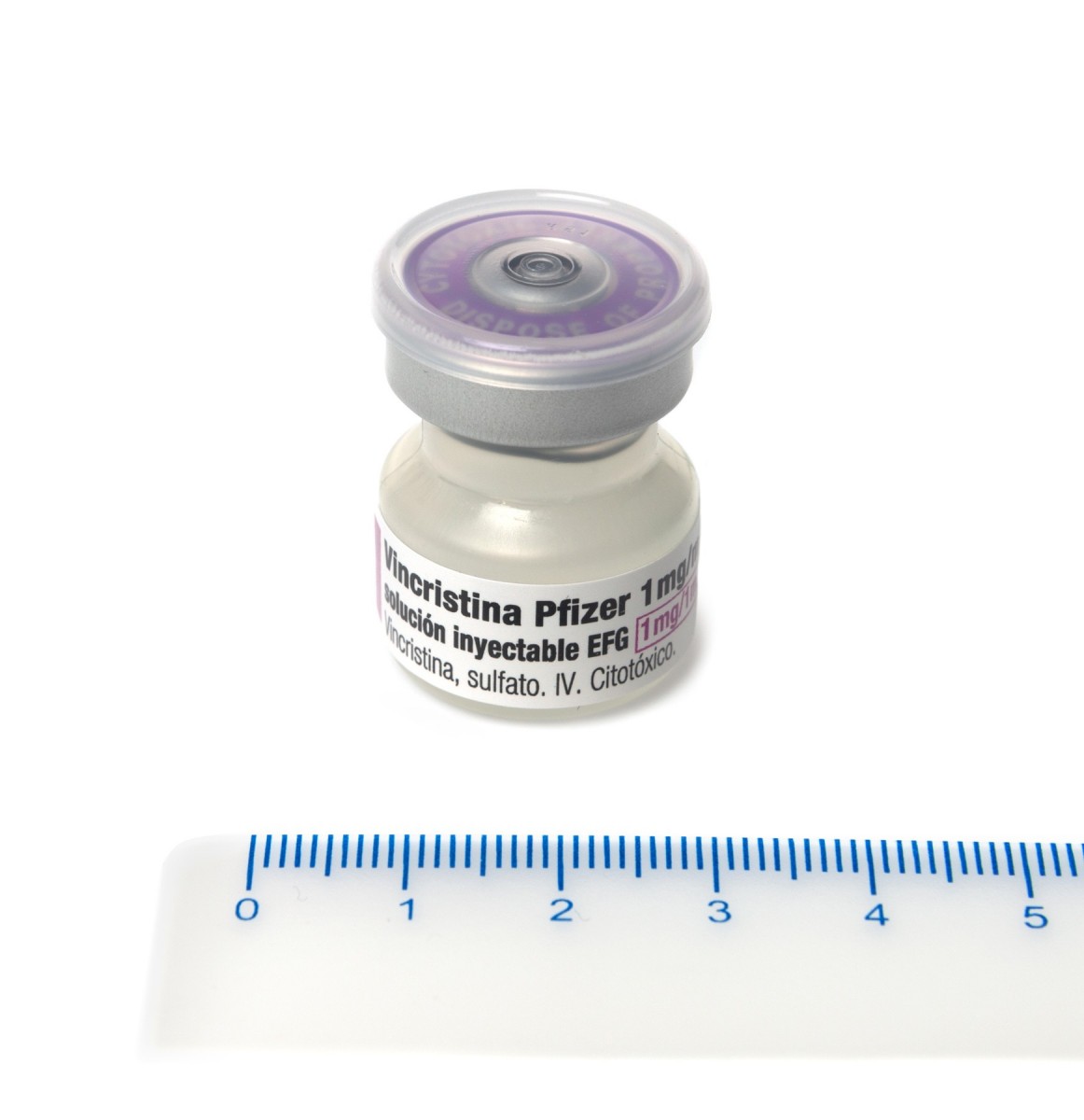 VINCRISTINA PFIZER 1 mg/ml SOLUCION INYECTABLE EFG , 1 vial con 2 ml fotografía de la forma farmacéutica.