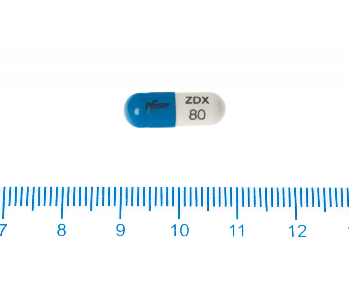 ZELDOX 80 mg CAPSULAS DURAS, 56 cápsulas fotografía de la forma farmacéutica.