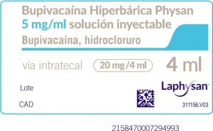 BUPIVACAINA HIPERBARICA PHYSAN 5 MG/ML SOLUCION INYECTABLE   50 ampollas de 4 ml fotografía de la forma farmacéutica.