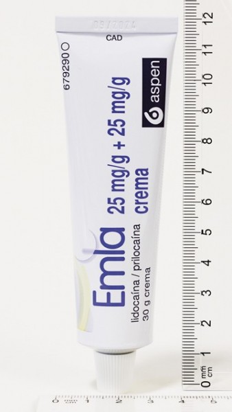 EMLA 25 mg/g + 25 mg/g CREMA , 1 tubo de 30 g fotografía de la forma farmacéutica.