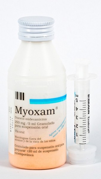 MYOXAM 250mg/5ml GRANULADO PARA SUSPENSION ORAL , 1 frasco de 120 ml fotografía de la forma farmacéutica.