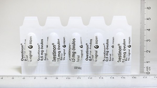 OVESTINON 0,5 mg OVULOS , 30 óvulos fotografía de la forma farmacéutica.