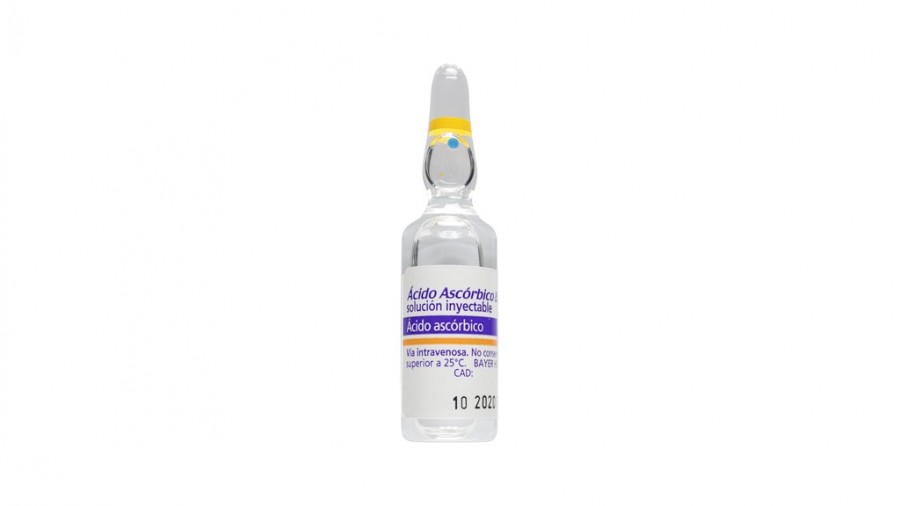 ACIDO ASCORBICO BAYER 1000 mg/5 ml SOLUCION INYECTABLE, 3 ampollas de 10 ml fotografía de la forma farmacéutica.