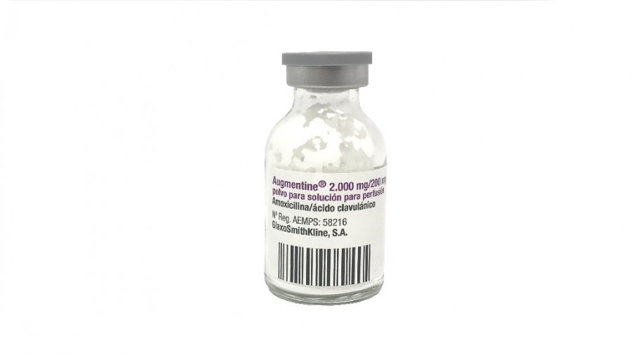 AUGMENTINE 2.000 mg/200 mg POLVO PARA SOLUCION PARA PERFUSION, 50 viales fotografía de la forma farmacéutica.