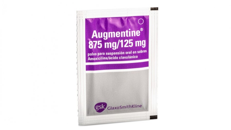 AUGMENTINE 875 mg/125 mg POLVO PARA SUSPENSION ORAL EN SOBRES, 500 sobres fotografía de la forma farmacéutica.